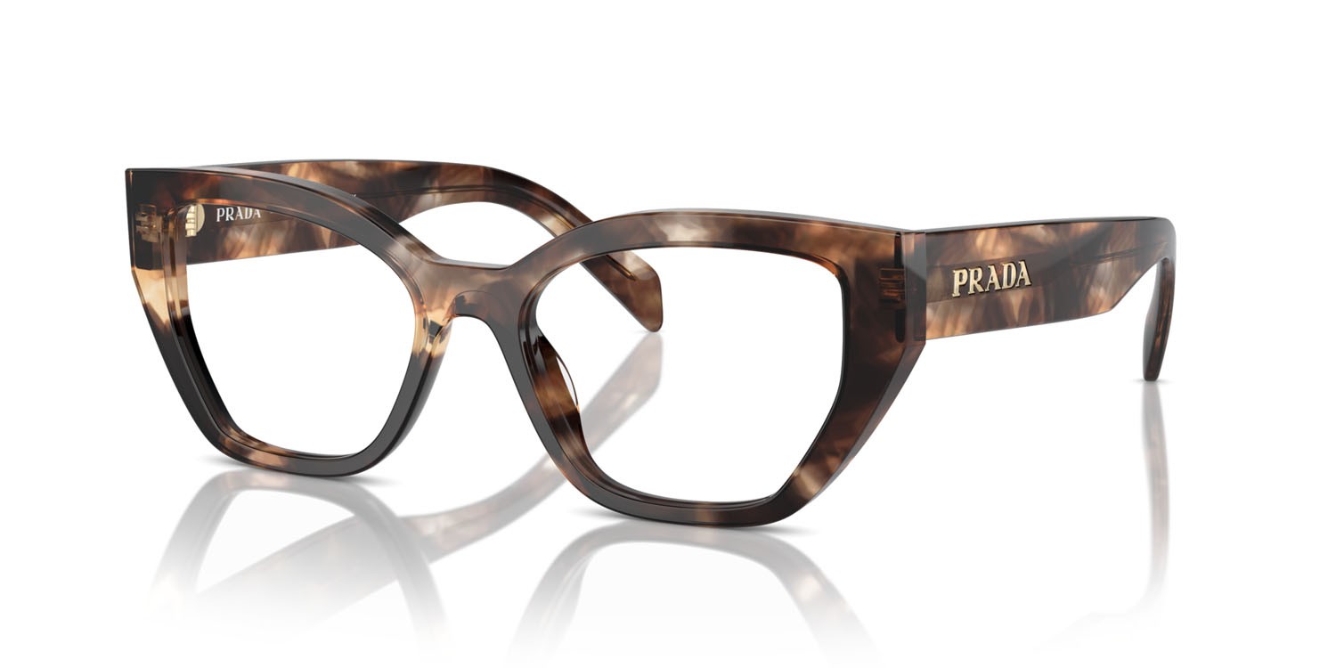 Eyeglasses Prada PR A16V (14P1O1) color caramello tartarugato shape irregular lenses lente demo