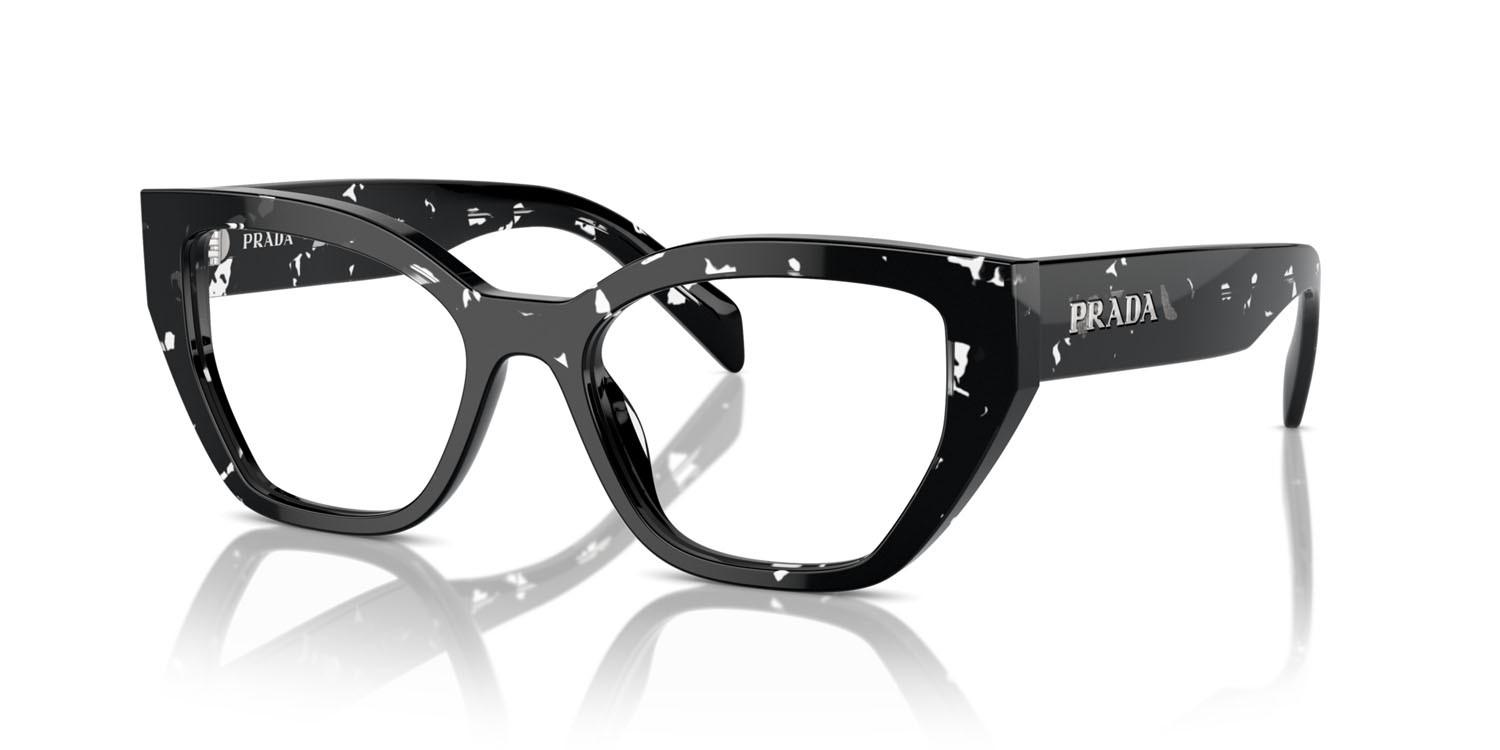 Brillen Prada PR A16V (15O1O1) farbe black crystal tortoise form unregelmäßig gläser lente demo