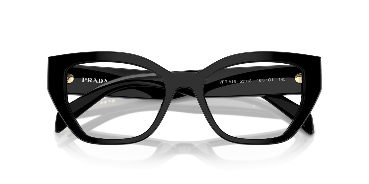 Eyeglasses Prada PR A16V (16K1O1) color nero shape irregular lenses lente demo