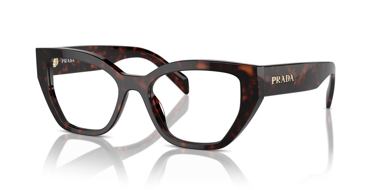 Occhiali da vista Prada PR A16V (17N1O1) colore root tortoise forma irregolare lenti lente demo