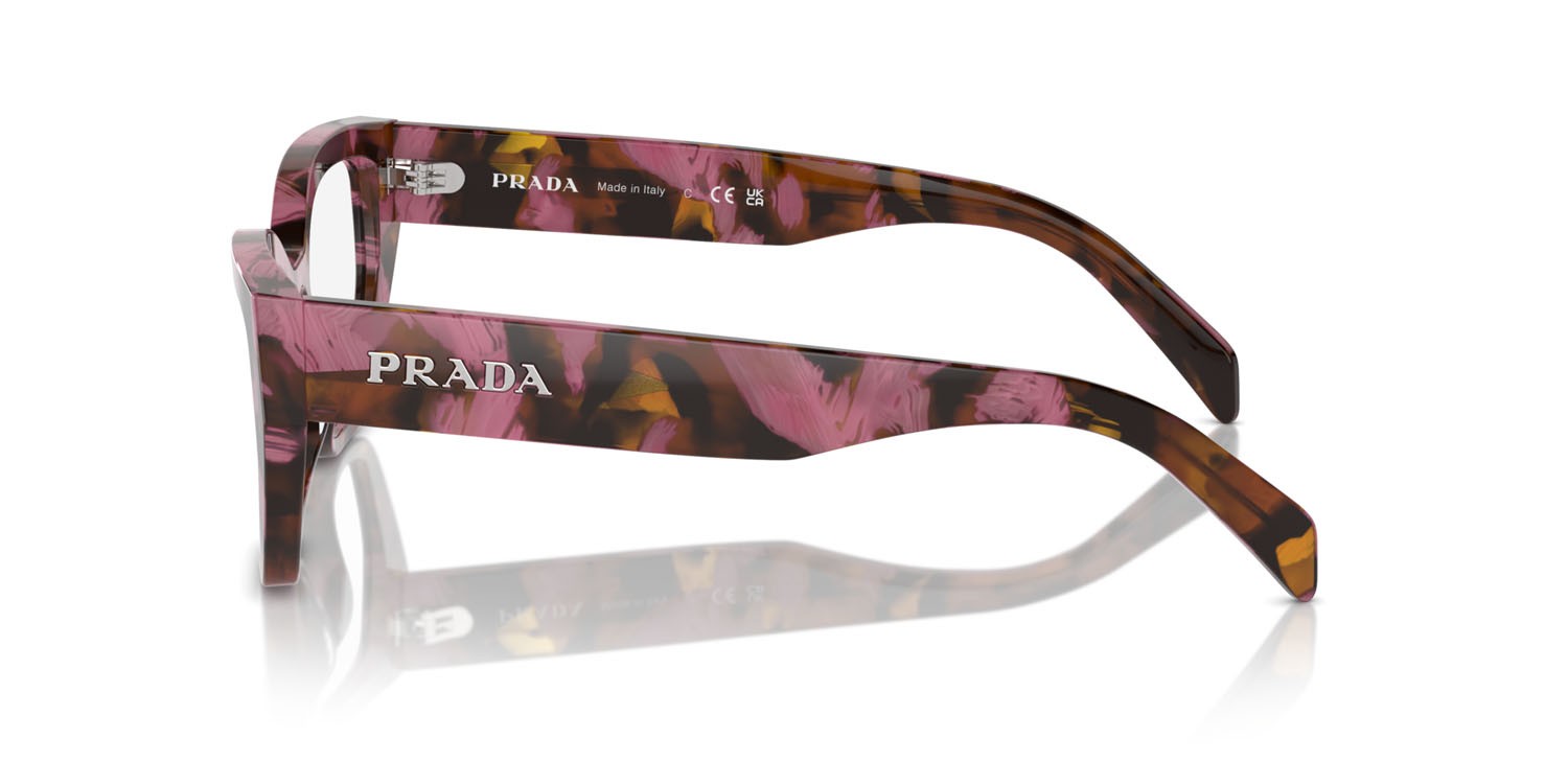 Eyeglasses Prada PR A16V (18N1O1) color begonia cognac tartarugato shape irregular lenses lente demo