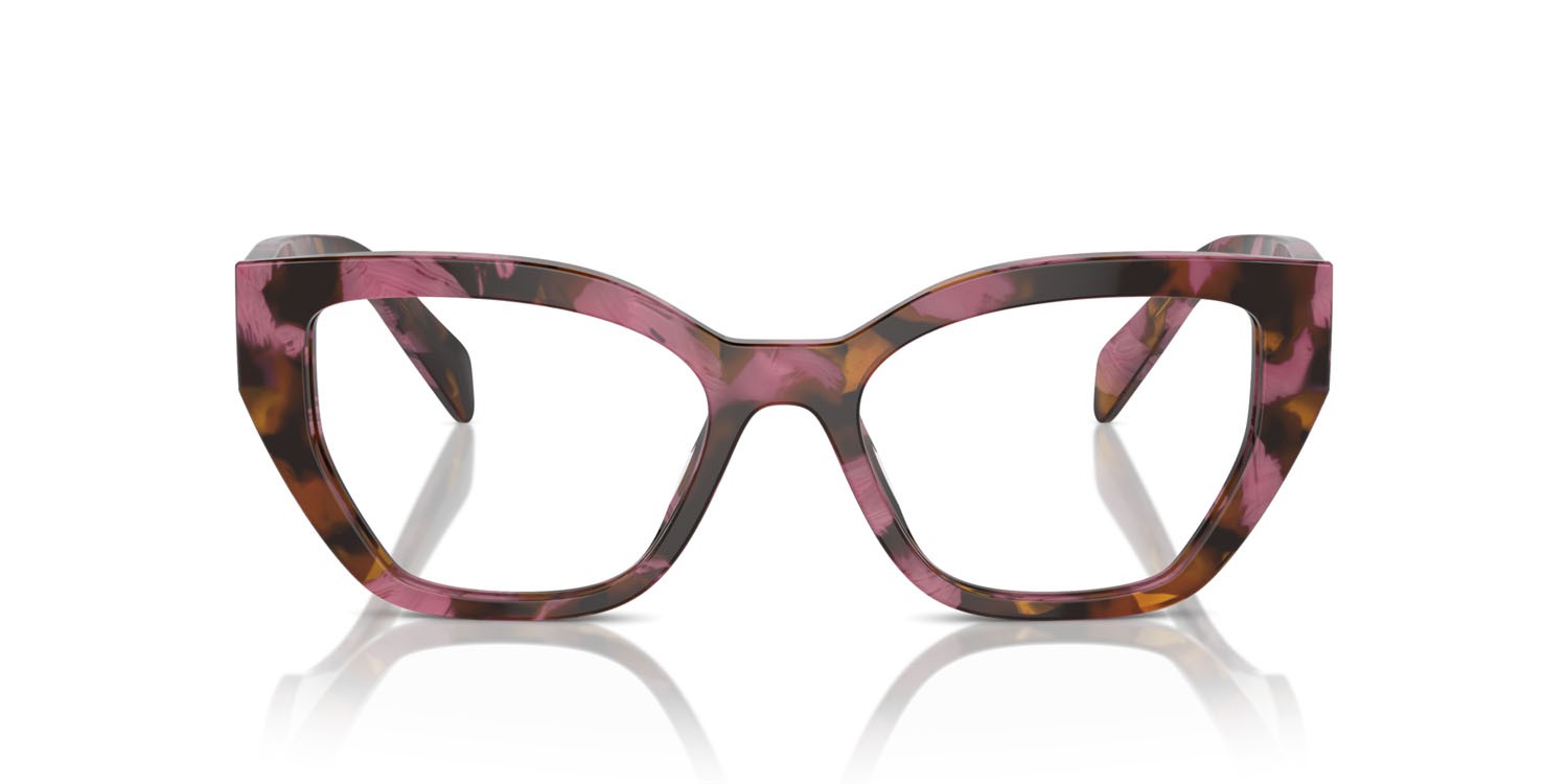 Eyeglasses Prada PR A16V (18N1O1) color begonia cognac tartarugato shape irregular lenses lente demo