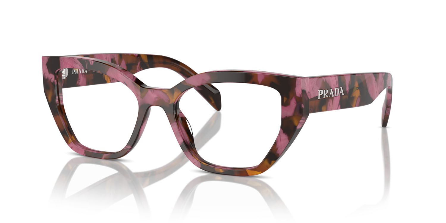Eyeglasses Prada PR A16V (18N1O1) color begonia cognac tartarugato shape irregular lenses lente demo