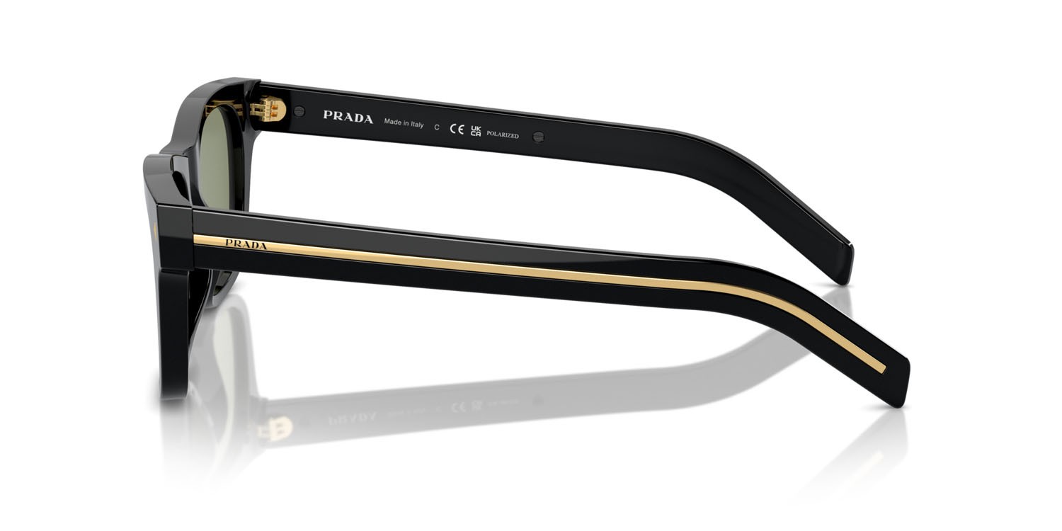 Occhiali da sole Prada PR A17S (16K20G) colore nero forma rettangolare lenti polarized verde