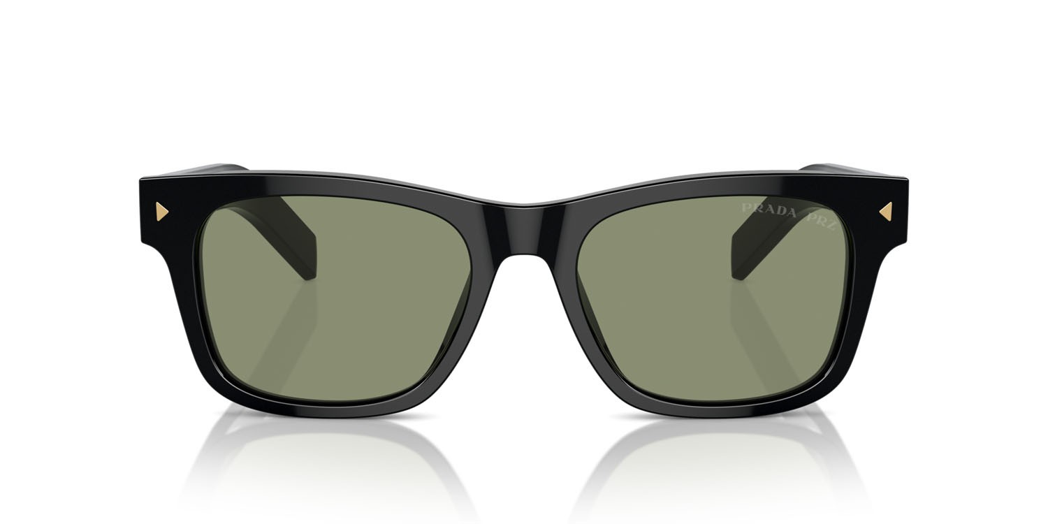 Occhiali da sole Prada PR A17S (16K20G) colore nero forma rettangolare lenti polarized verde