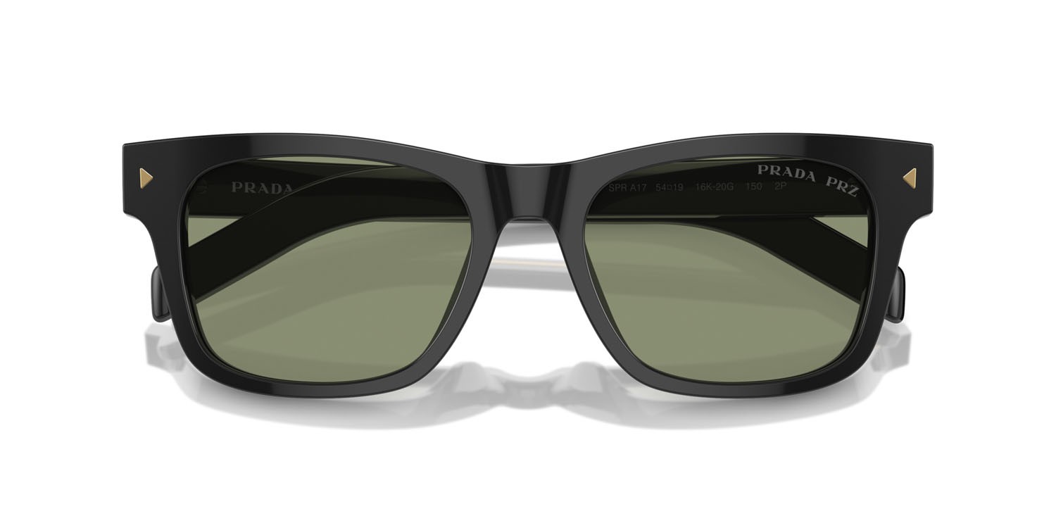 Occhiali da sole Prada PR A17S (16K20G) colore nero forma rettangolare lenti polarized verde