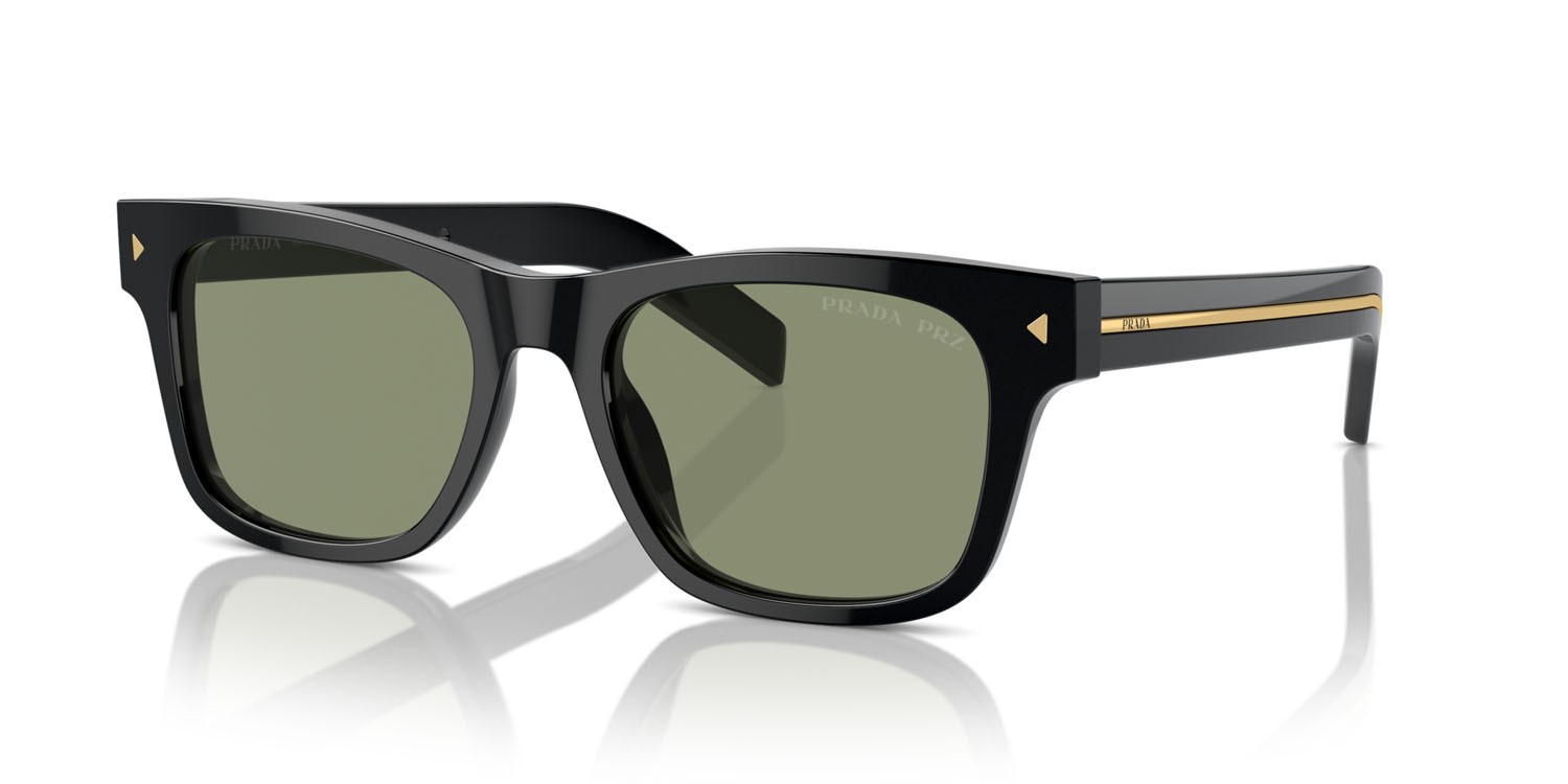 Occhiali da sole Prada PR A17S (16K20G) colore nero forma rettangolare lenti polarized verde