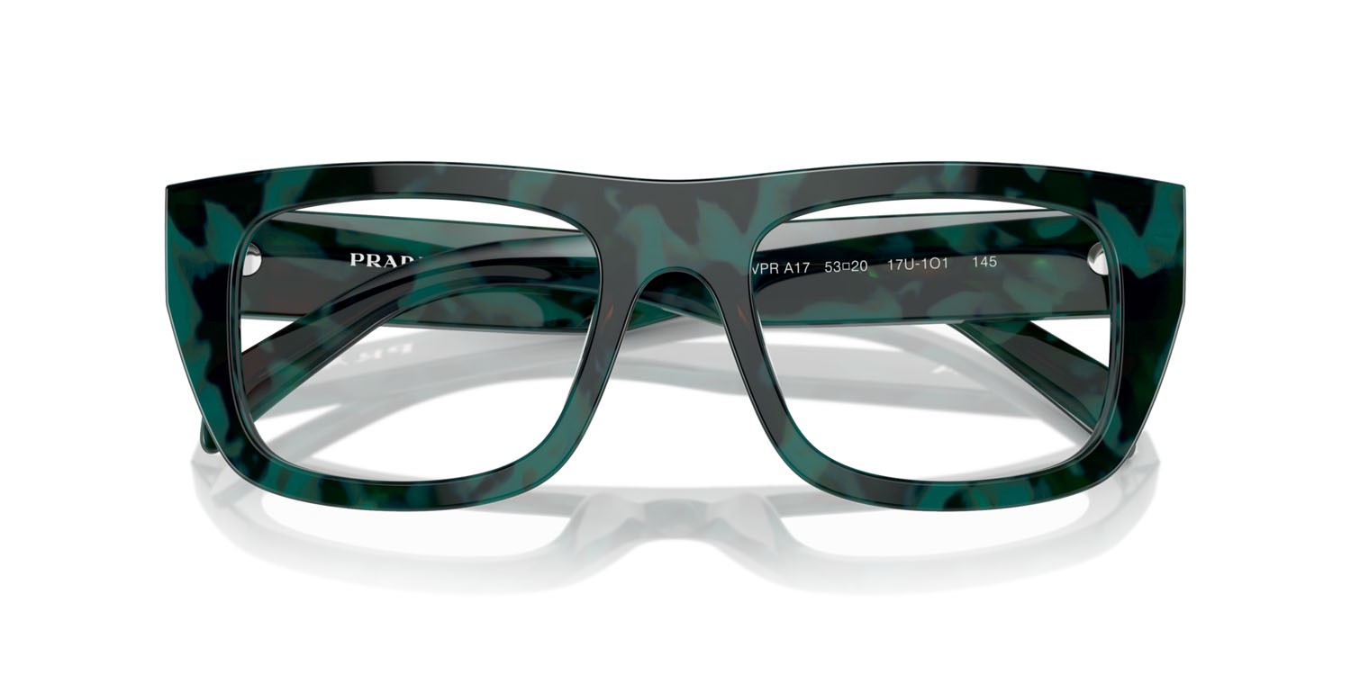 Eyeglasses Prada PR A17V (17U1O1) color emerald marble shape rectangle lenses lente demo