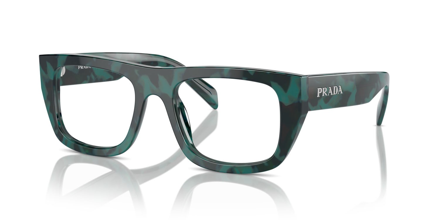 Eyeglasses Prada PR A17V (17U1O1) color emerald marble shape rectangle lenses lente demo