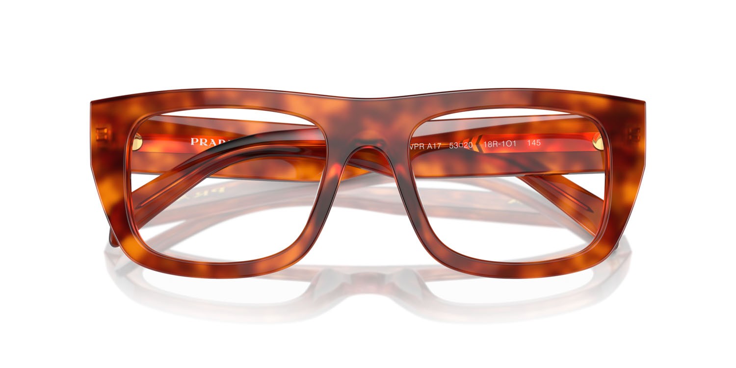 Occhiali da vista Prada PR A17V (18R1O1) colore cognac tartarugato forma rettangolare lenti lente demo