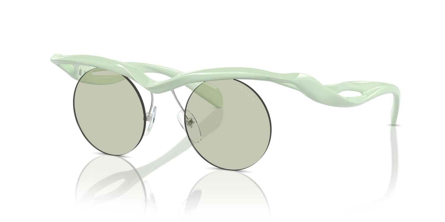 Occhiali da sole Prada PR A18S (17Q4R0) colore verde menta forma rotondo lenti verde chiaro