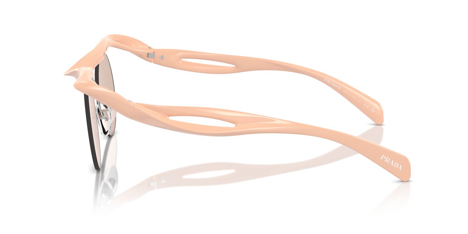 Occhiali da sole Prada PR A18S (18Q4I2) colore pesca forma rotondo lenti marrone chiaro