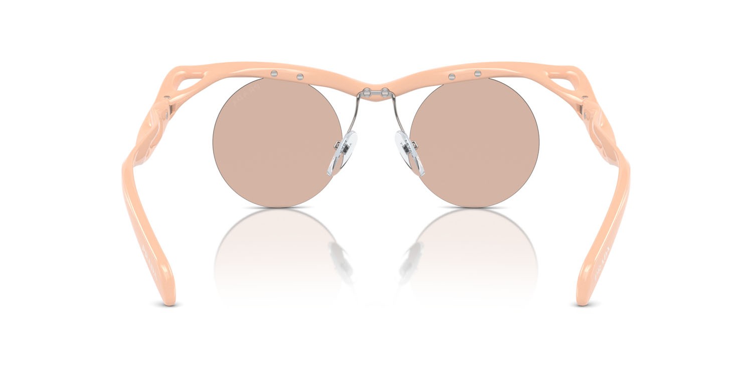 Occhiali da sole Prada PR A18S (18Q4I2) colore pesca forma rotondo lenti marrone chiaro