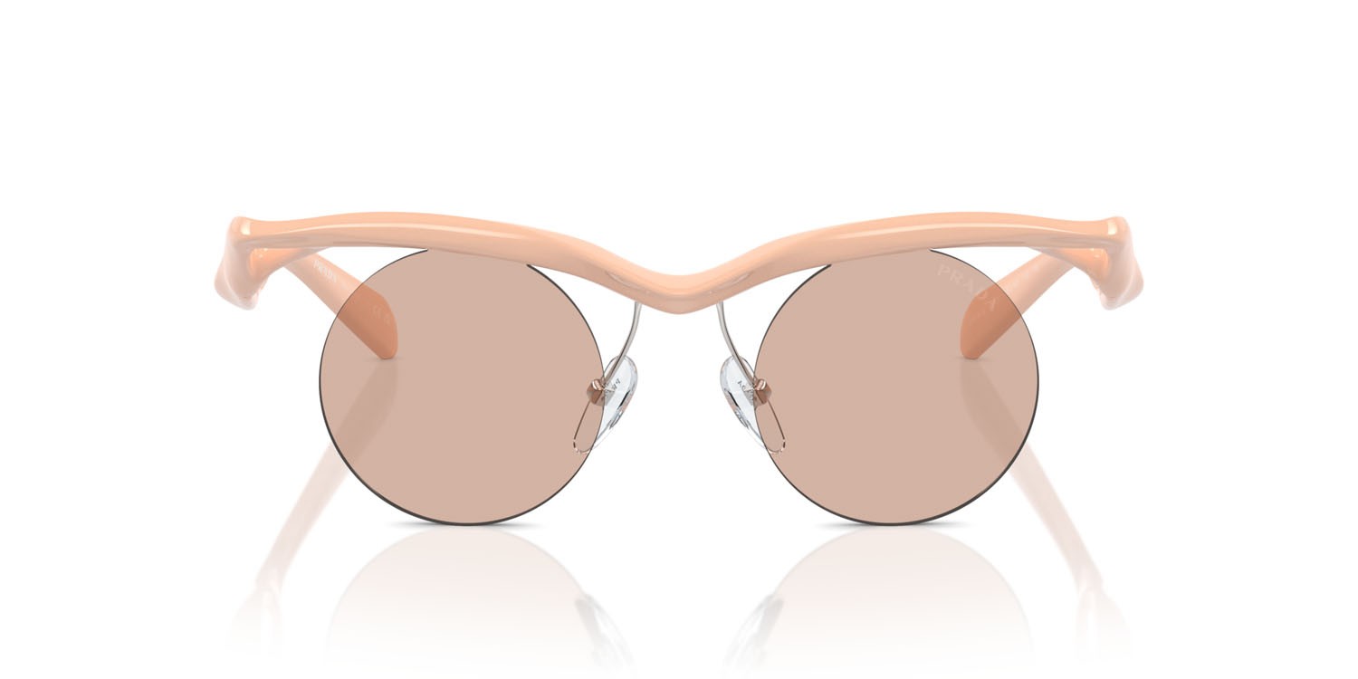 Occhiali da sole Prada PR A18S (18Q4I2) colore pesca forma rotondo lenti marrone chiaro
