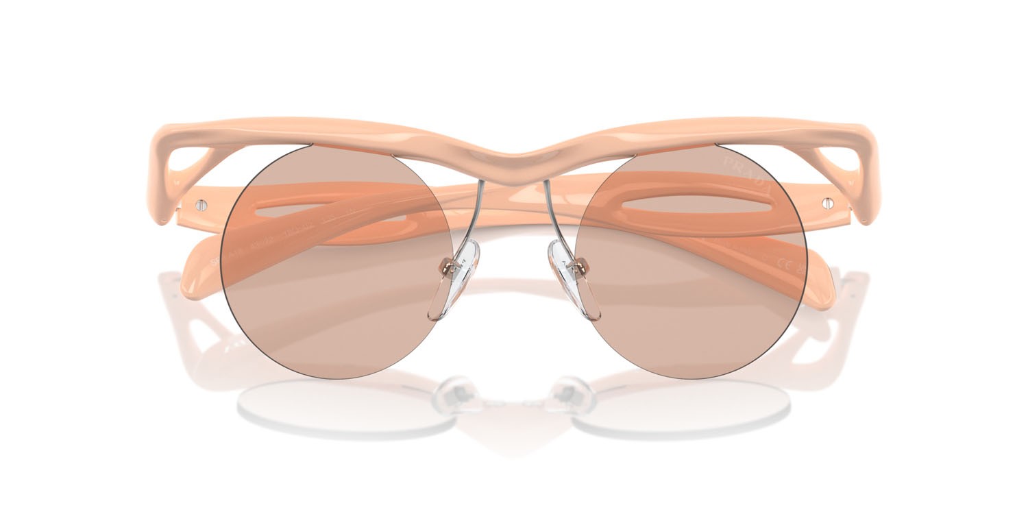 Occhiali da sole Prada PR A18S (18Q4I2) colore pesca forma rotondo lenti marrone chiaro