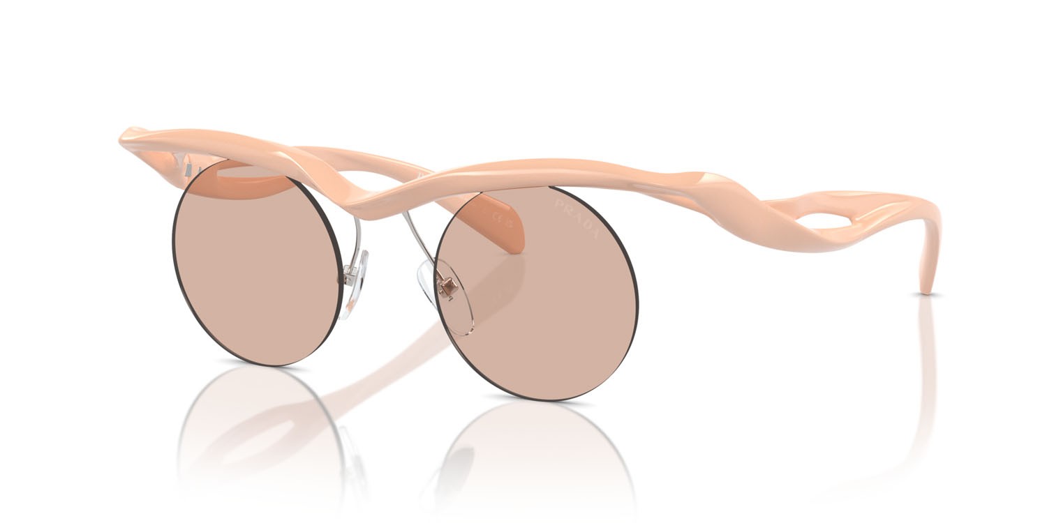 Occhiali da sole Prada PR A18S (18Q4I2) colore pesca forma rotondo lenti marrone chiaro