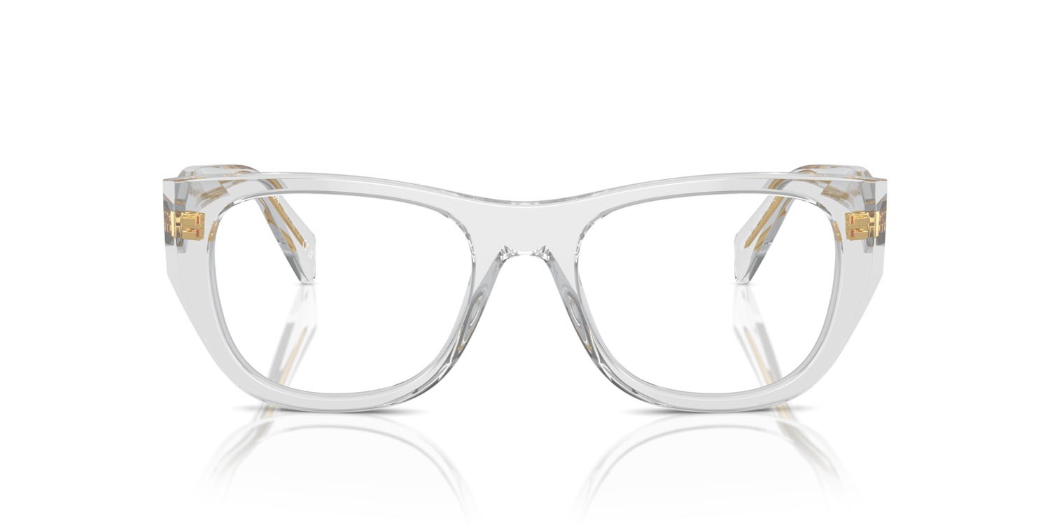 Eyeglasses Prada PR A18V (12R1O1) color grigio trasparente shape irregular lenses lente demo