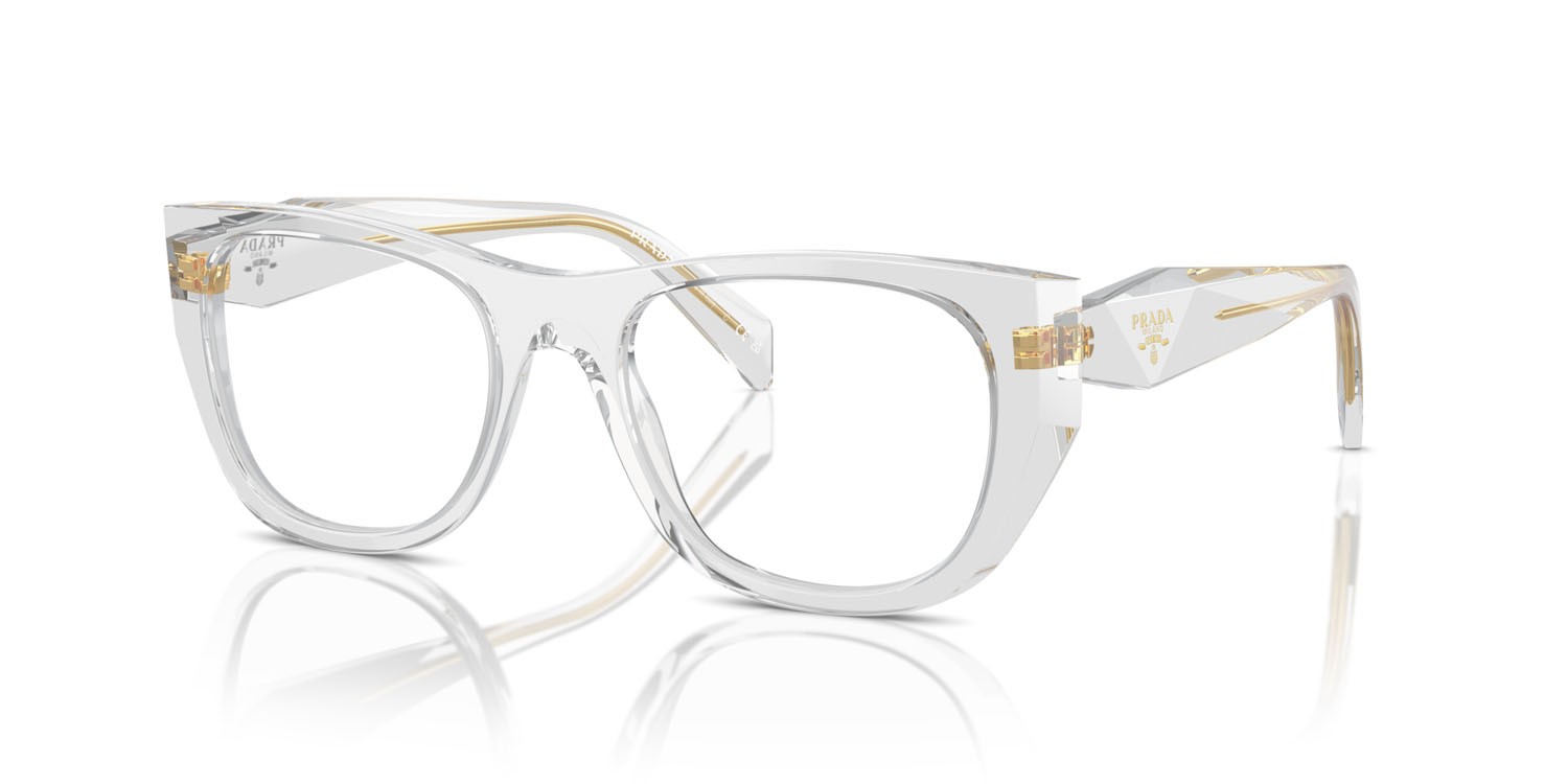Eyeglasses Prada PR A18V (12R1O1) color grigio trasparente shape irregular lenses lente demo