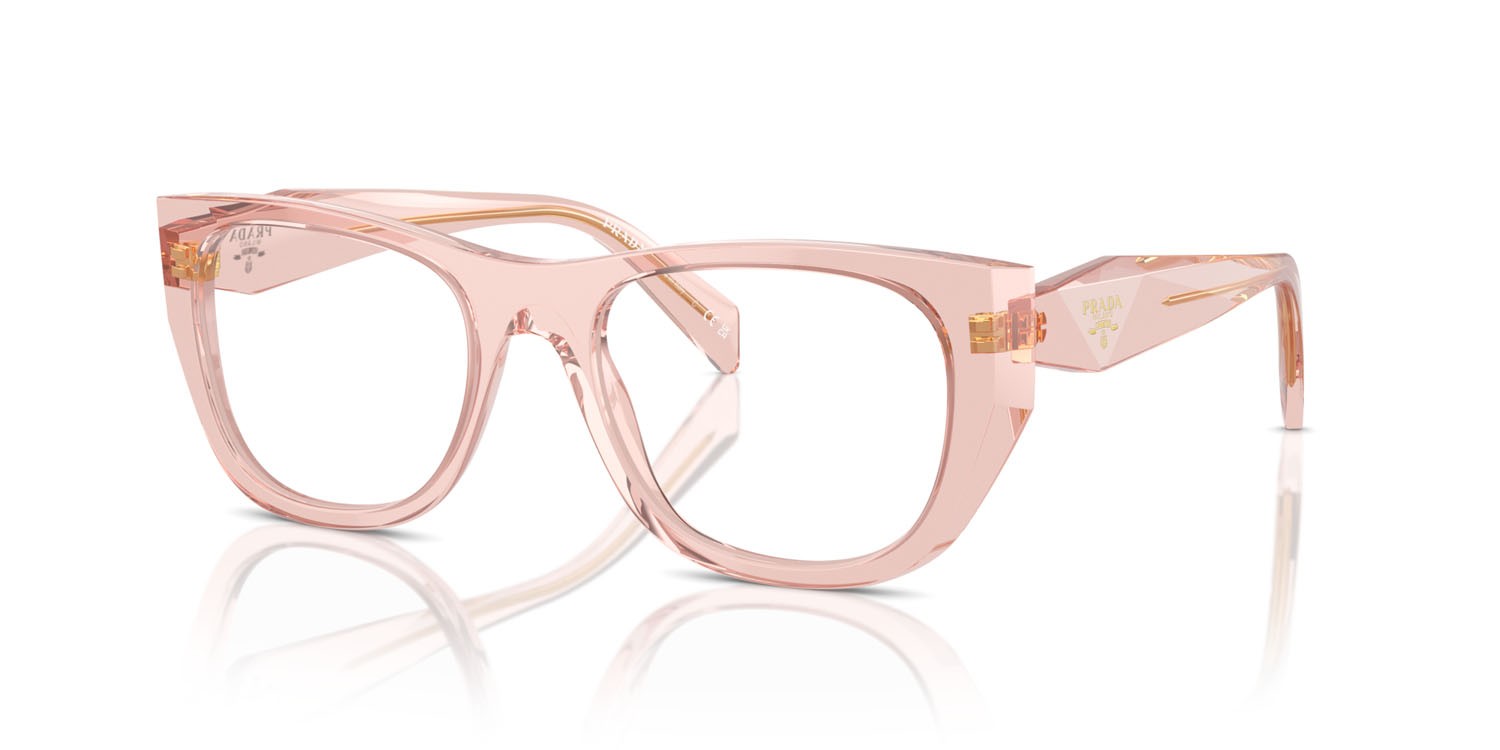 Eyeglasses Prada PR A18V (19Q1O1) color pesca trasparente shape irregular lenses lente demo