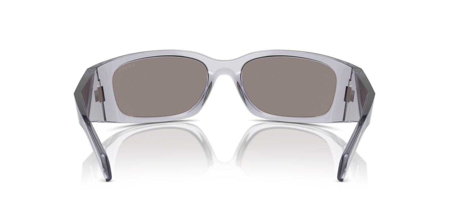 Occhiali da sole Prada PR A19S (12R2B0) colore grigio trasparente forma farfalla lenti grigio chiaro specchiato argento
