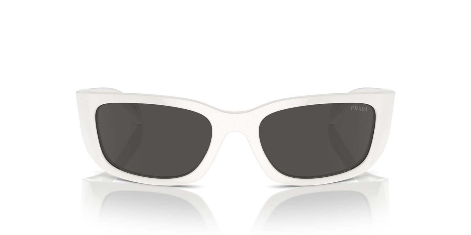 Sunglasses Prada PR A19S (1425S0) color bianco talco shape butterfly lenses grigio scuro