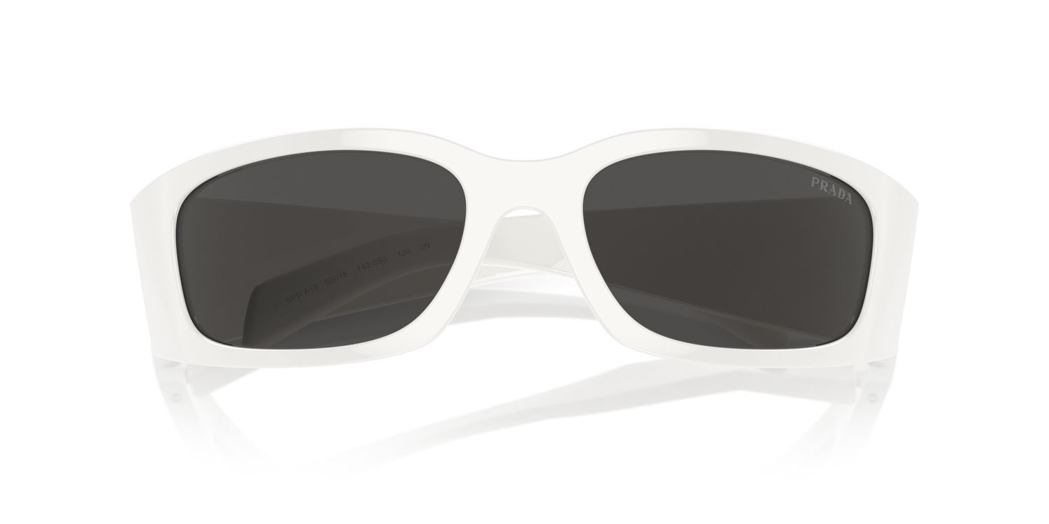 Sunglasses Prada PR A19S (1425S0) color bianco talco shape butterfly lenses grigio scuro