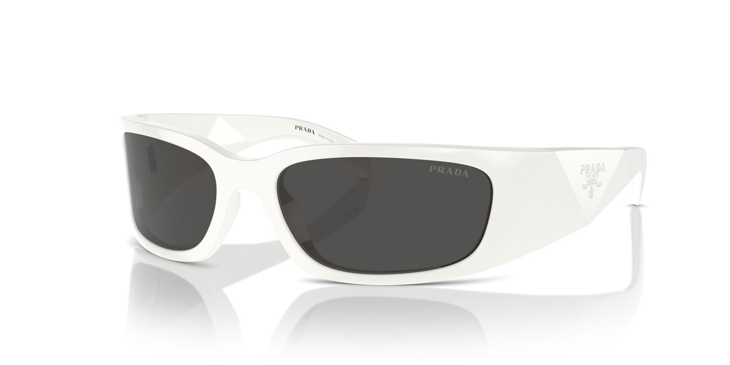 Sunglasses Prada PR A19S (1425S0) color bianco talco shape butterfly lenses grigio scuro