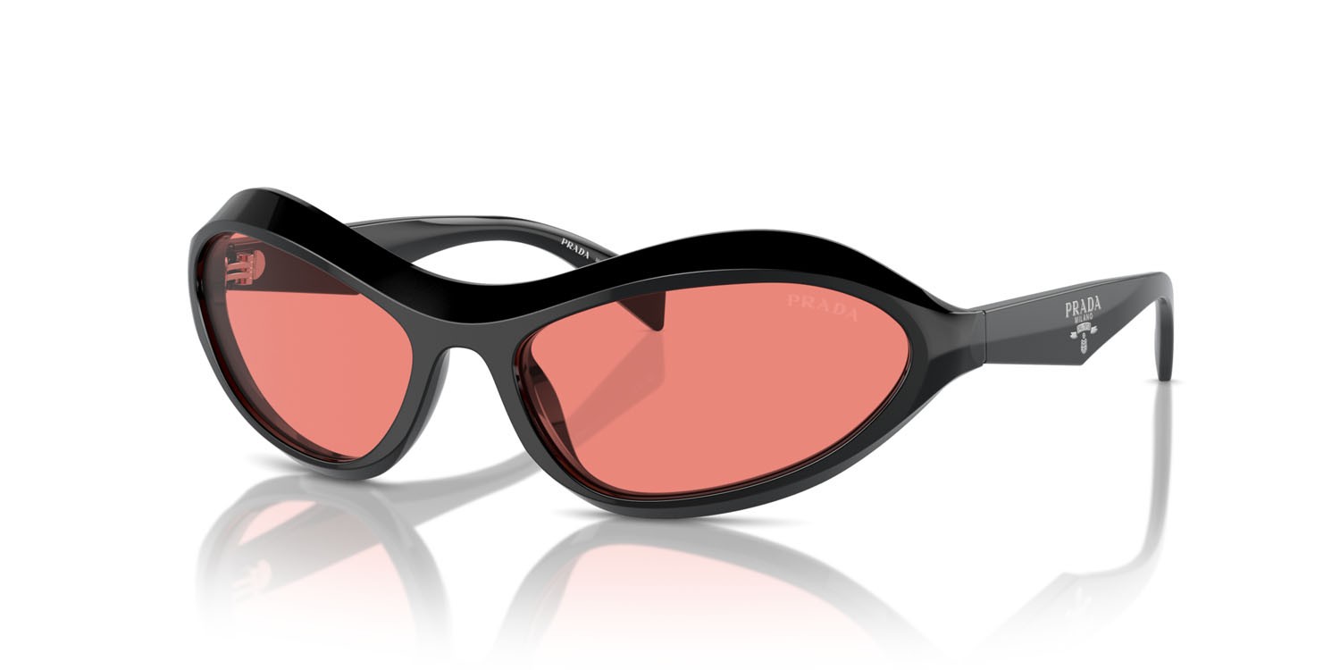 Occhiali da sole Prada PR A20S (16K20B) colore nero forma irregolare lenti rosa