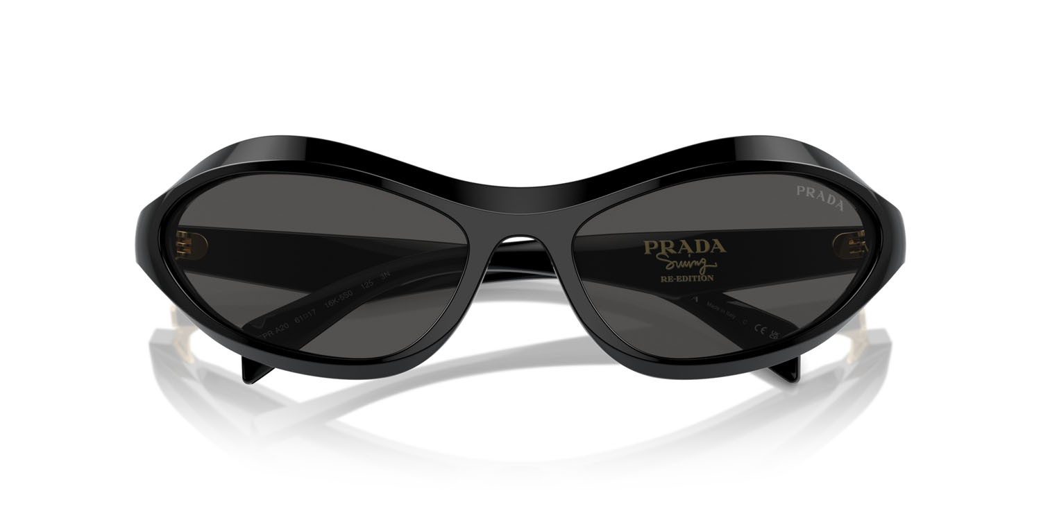 Sunglasses Prada PR A20S (16K5S0) color nero shape irregular lenses grigio scuro