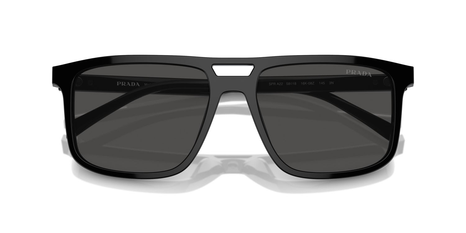 Sunglasses Prada PR A22S (16K08Z) color nero shape rectangle lenses grigio scuro