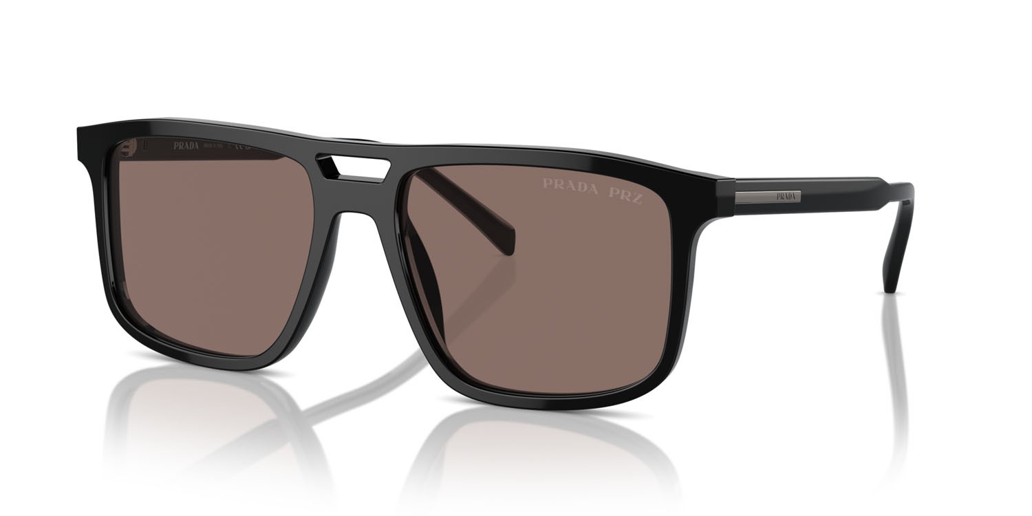 Occhiali da sole Prada PR A22S (16K30H) colore nero forma rettangolare lenti polar marrone