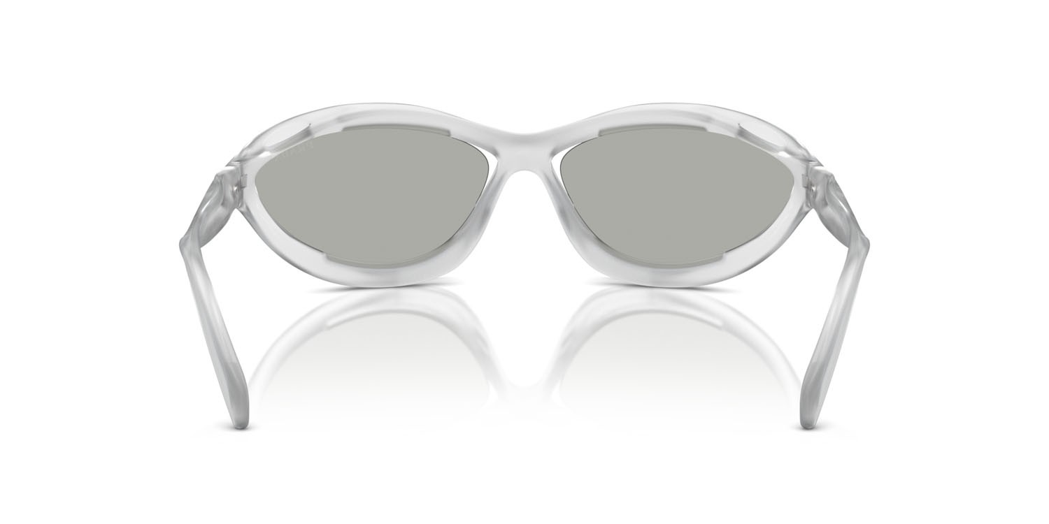 Sunglasses Prada PR A23S (14V60H) color frosted crystal shape cat eye lenses trasparente specchiato silver 80