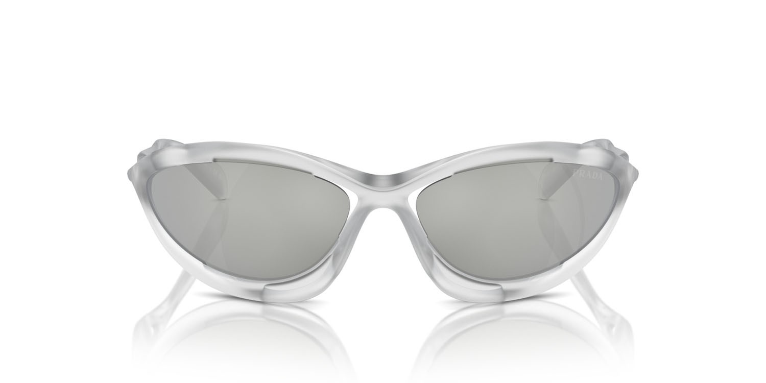 Sunglasses Prada PR A23S (14V60H) color frosted crystal shape cat eye lenses trasparente specchiato silver 80