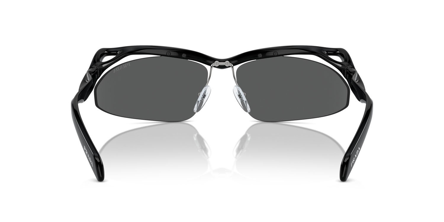 Sunglasses Prada PR A25S (1AB5S0) color nero shape cat eye lenses grigio scuro