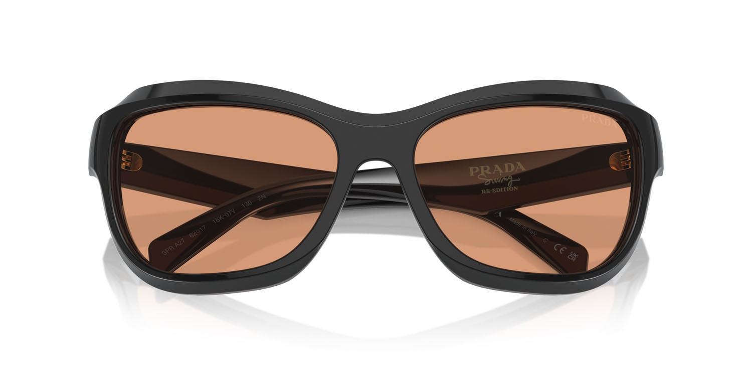 Occhiali da sole Prada PR A27S (16K07V) colore nero forma farfalla lenti arancione