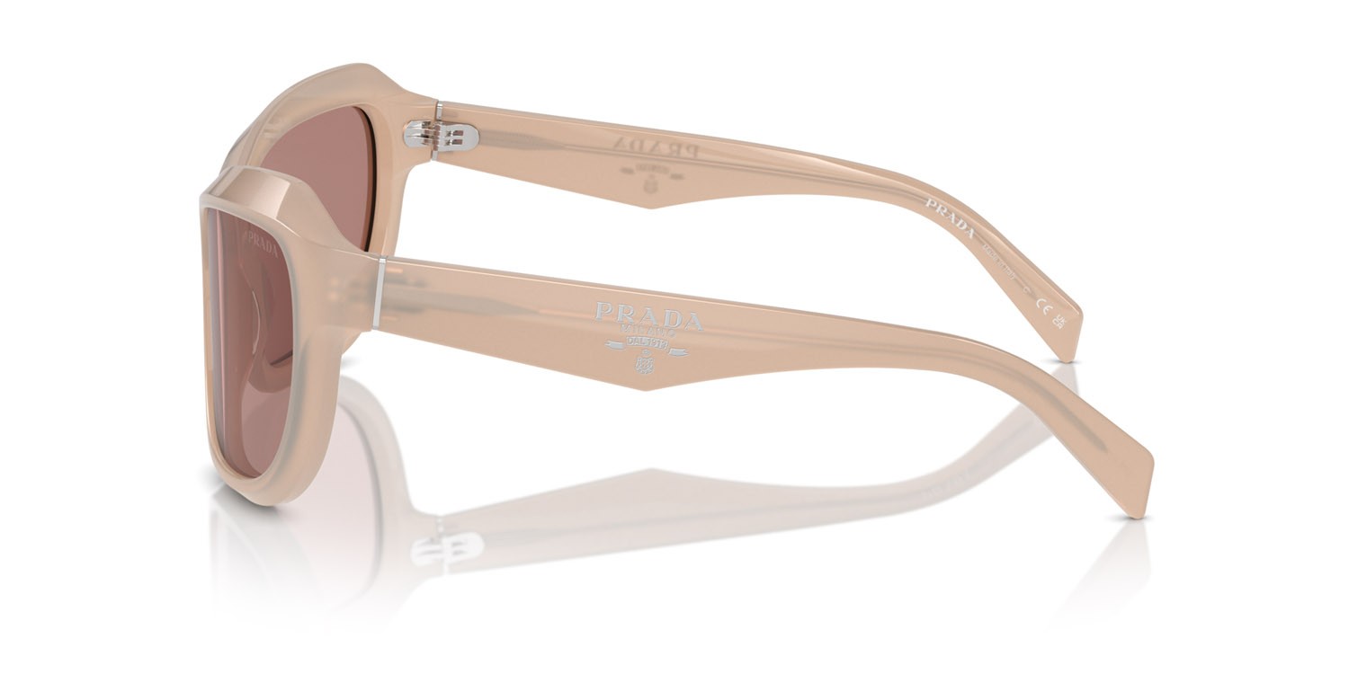 Occhiali da sole Prada PR A27S (19R10D) colore opal natural forma farfalla lenti marrone chiaro