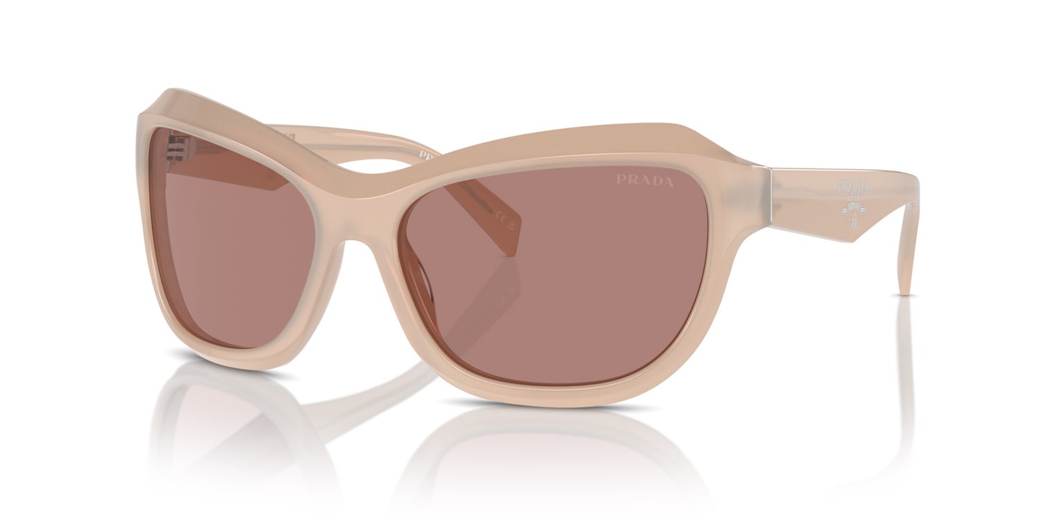 Occhiali da sole Prada PR A27S (19R10D) colore opal natural forma farfalla lenti marrone chiaro