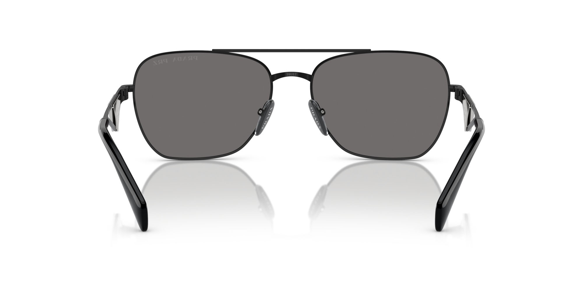 Occhiali da sole Prada PR A50S (1AB5Z1) colore nero metallizzato forma quadrato lenti polar grigio scuro