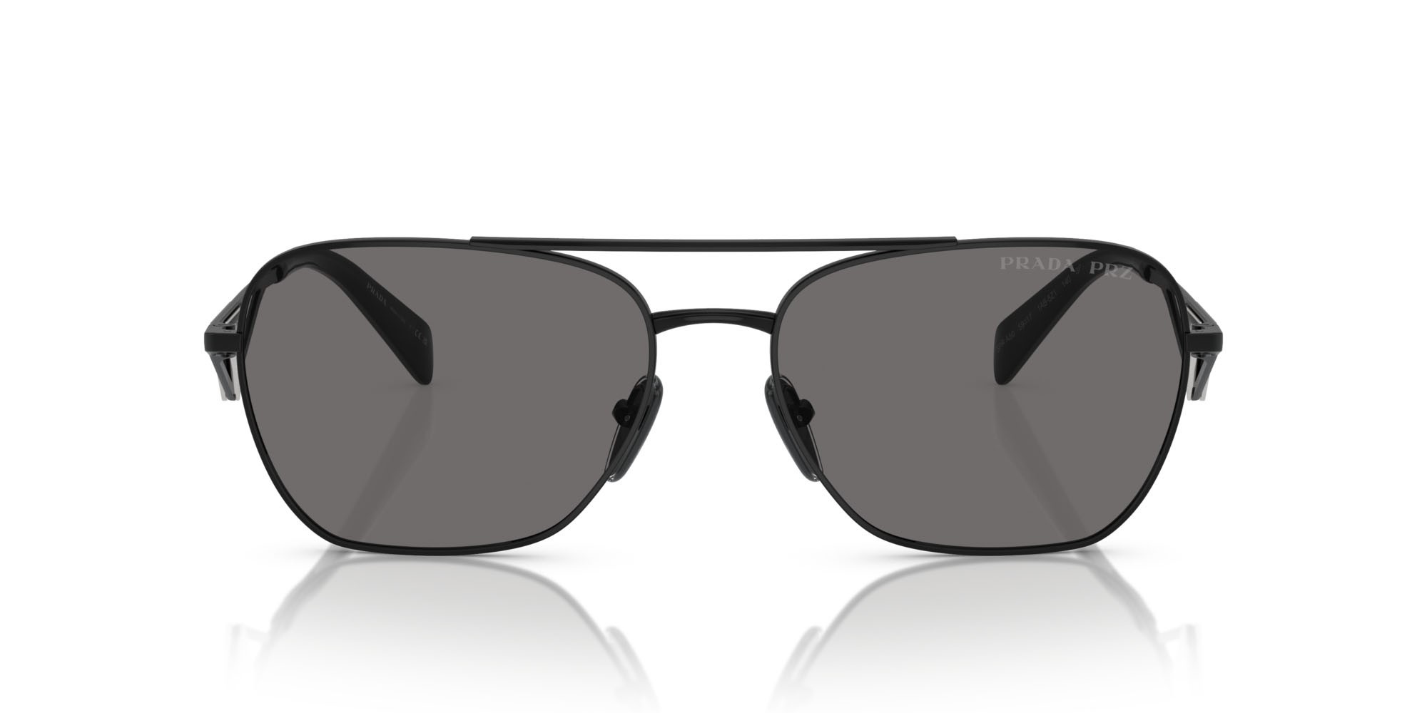 Occhiali da sole Prada PR A50S (1AB5Z1) colore nero metallizzato forma quadrato lenti polar grigio scuro