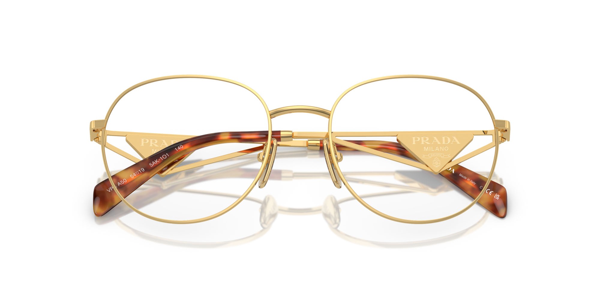Eyeglasses Prada PR A50V (5AK1O1) color oro shape round lenses lente demo