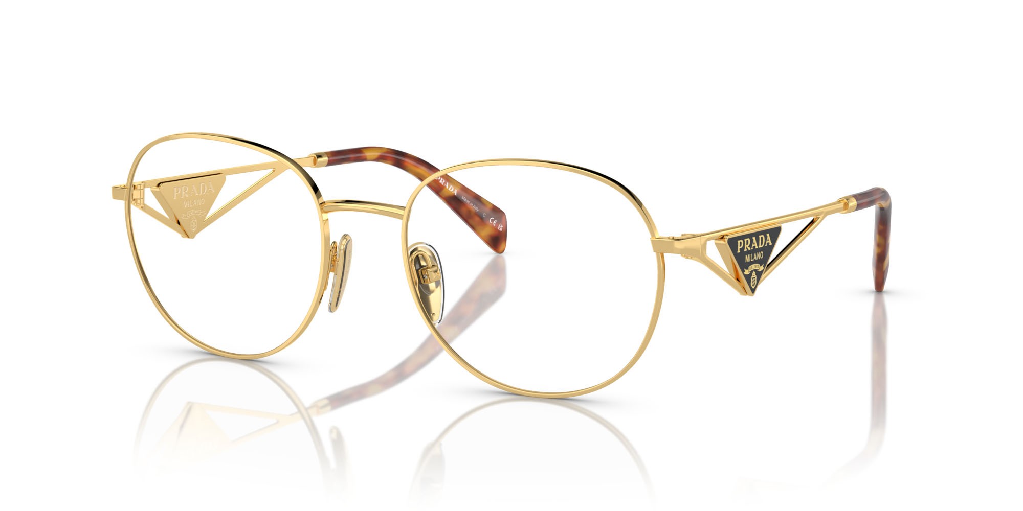 Eyeglasses Prada PR A50V (5AK1O1) color oro shape round lenses lente demo