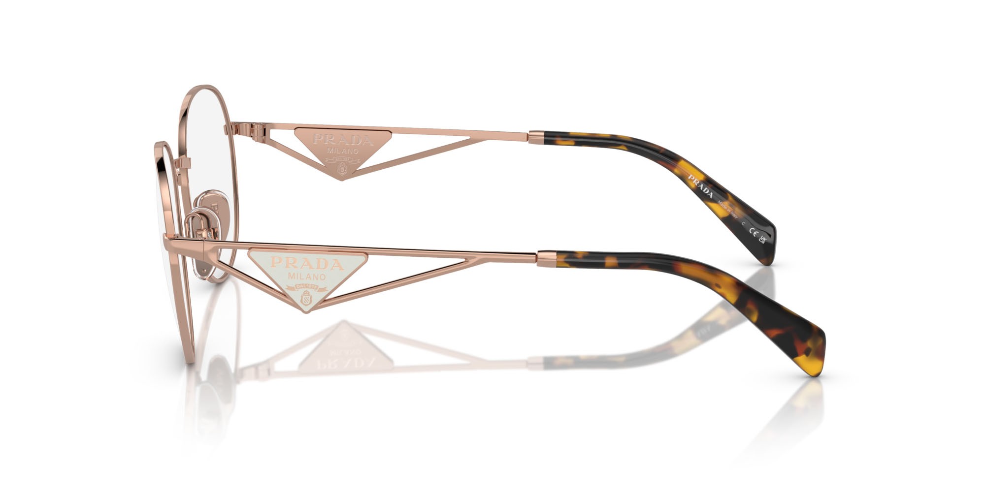 Eyeglasses Prada PR A50V (SVF1O1) color oro rosé shape round lenses lente demo