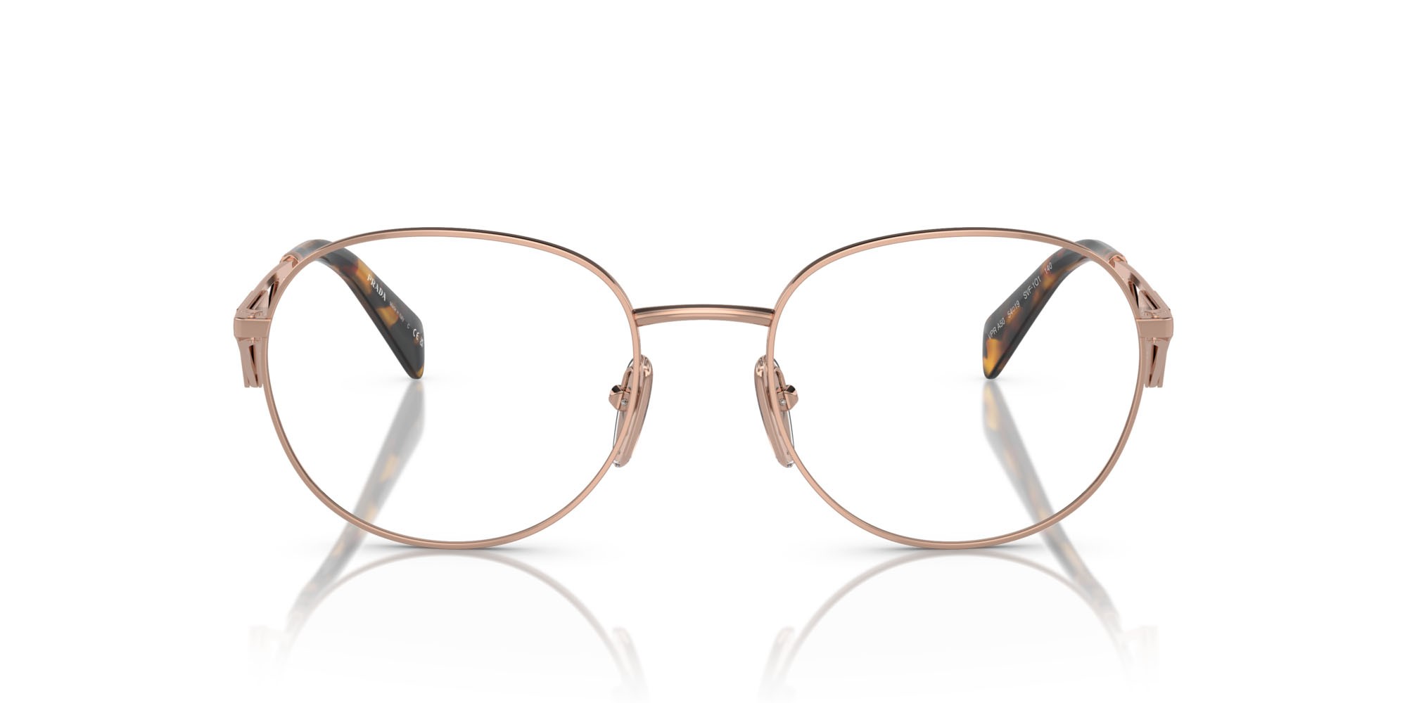 Eyeglasses Prada PR A50V (SVF1O1) color oro rosé shape round lenses lente demo