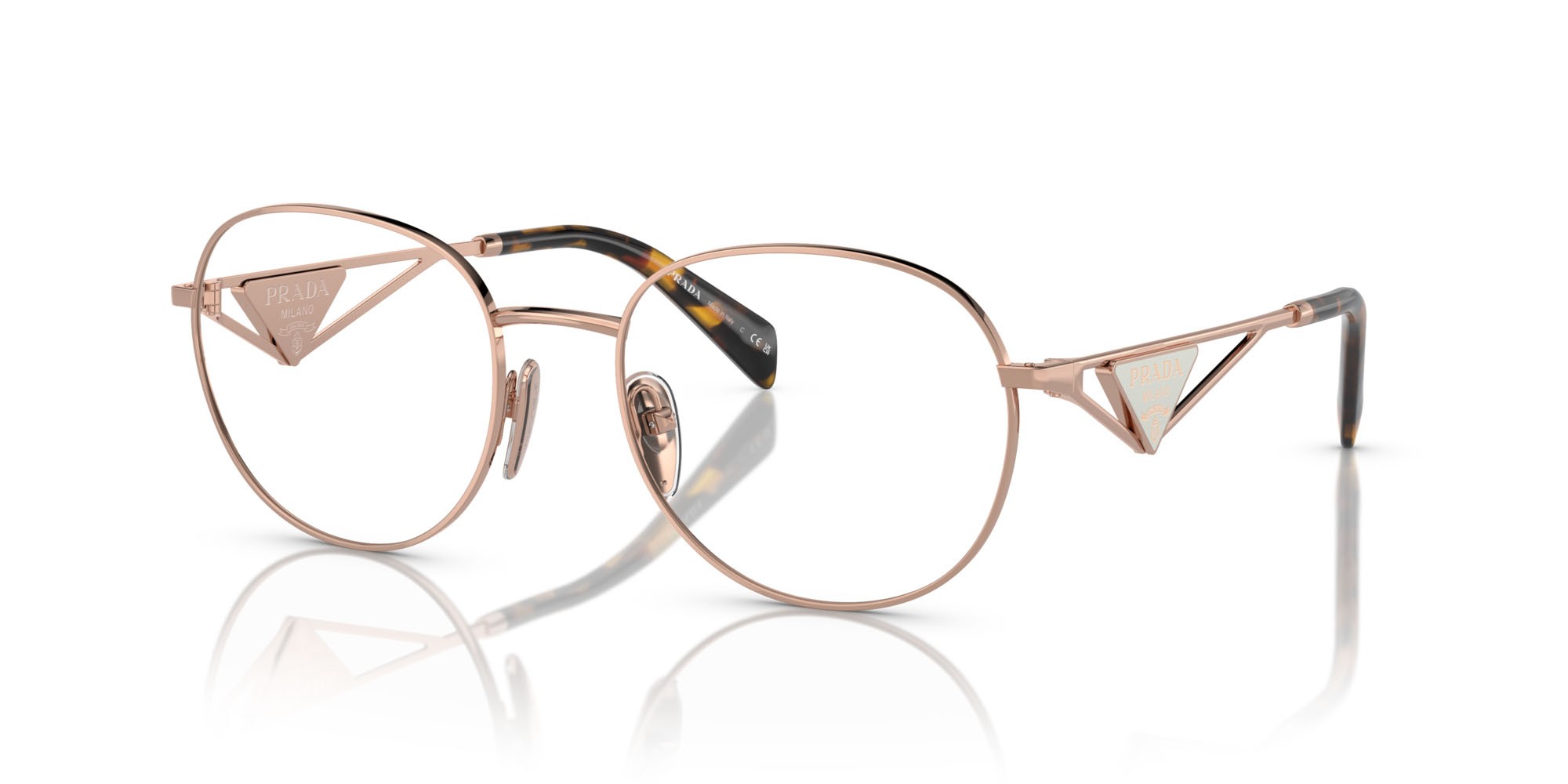 Eyeglasses Prada PR A50V (SVF1O1) color oro rosé shape round lenses lente demo