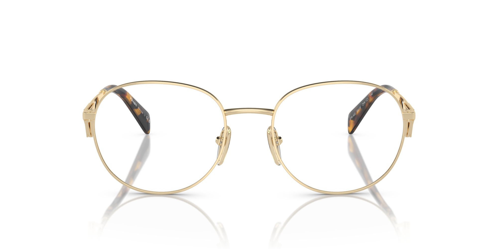 Eyeglasses Prada PR A50V (ZVN1O1) color oro pallido shape round lenses lente demo