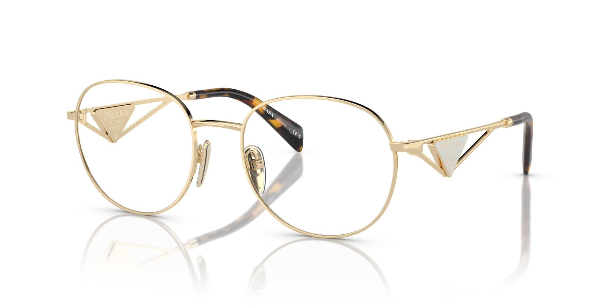 Eyeglasses Prada PR A50V (ZVN1O1) color oro pallido shape round lenses lente demo
