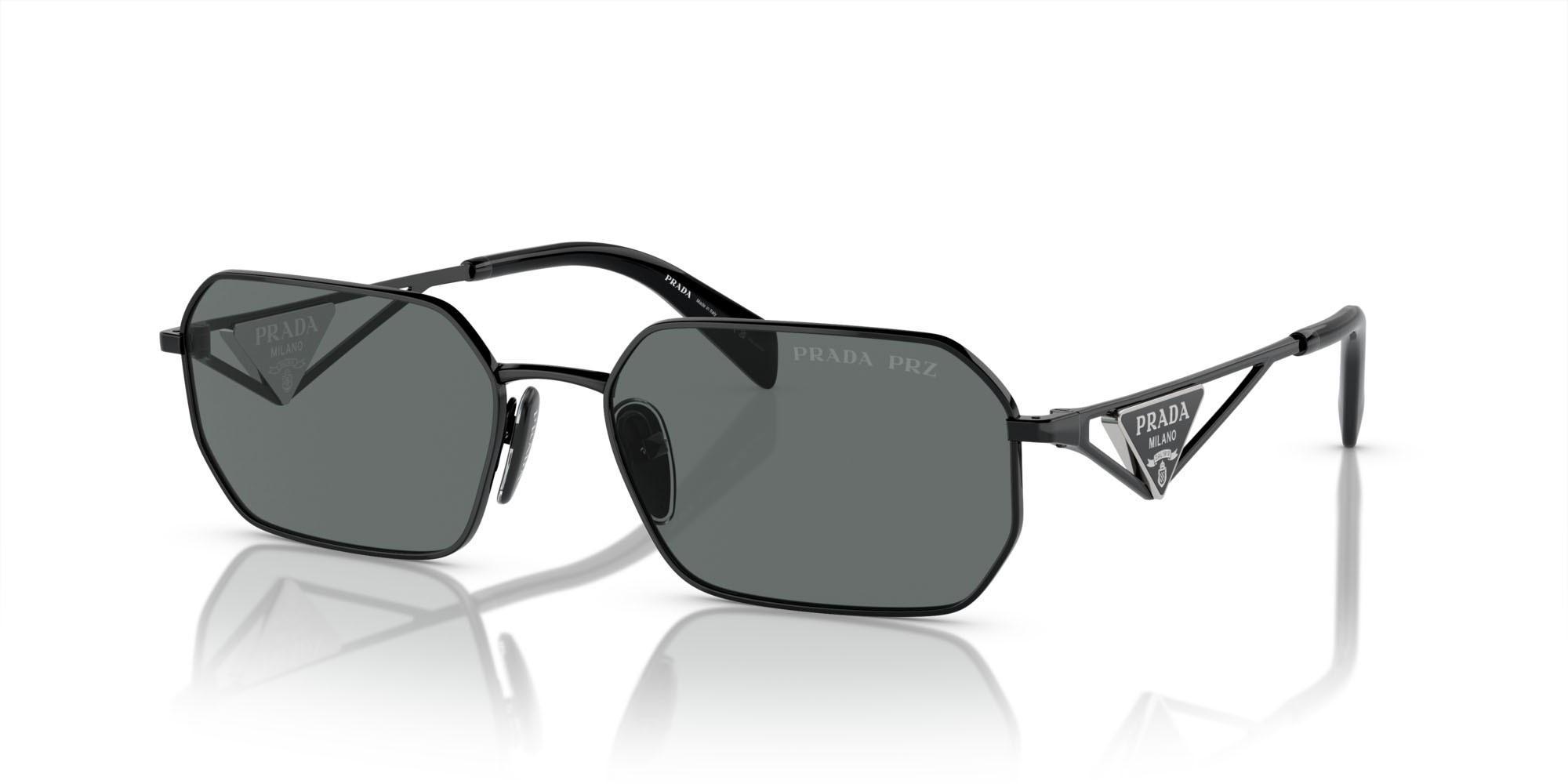 Sonnenbrillen Prada PR A51S (1AB5Z1) farbe nero form unregelmäßig gläser nero grigio polarizzata