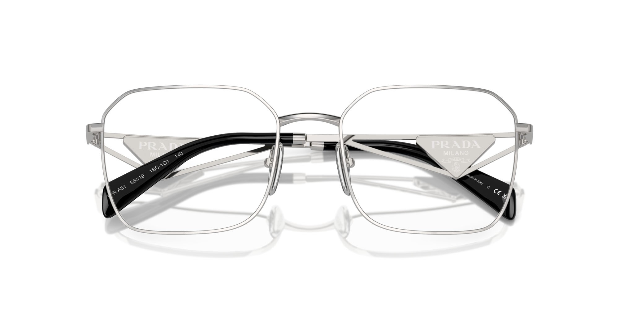 Eyeglasses Prada PR A51V (1BC1O1) color argento shape irregular lenses lente demo