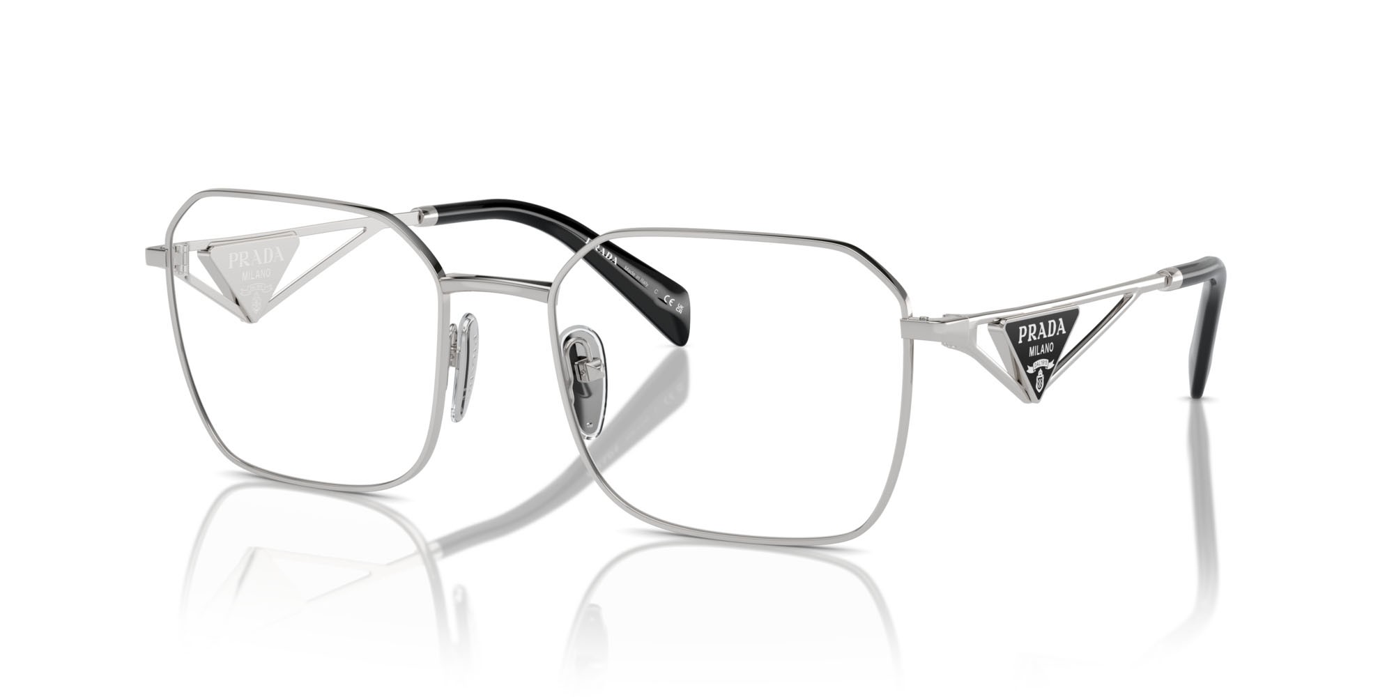 Eyeglasses Prada PR A51V (1BC1O1) color argento shape irregular lenses lente demo