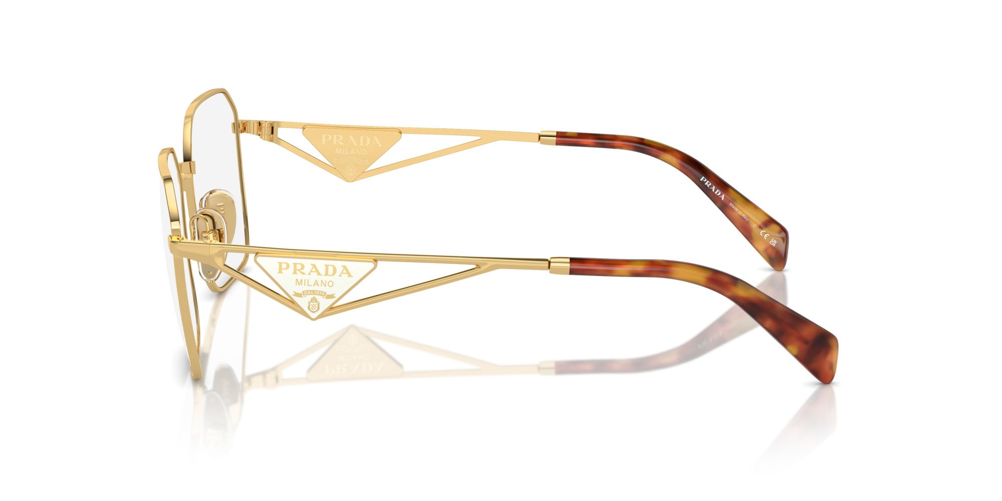 Eyeglasses Prada PR A51V (5AK1O1) color oro shape irregular lenses lente demo